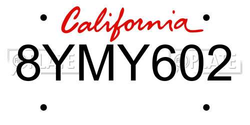 8YMY602 California License Plate