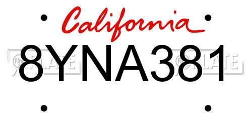 8YNA381 California License Plate