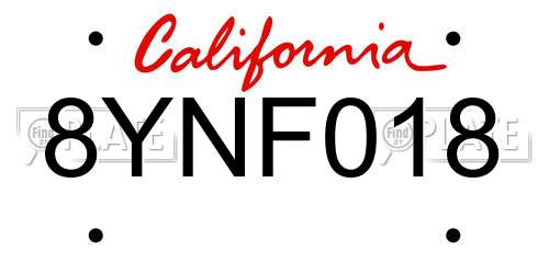 8YNF018 California License Plate