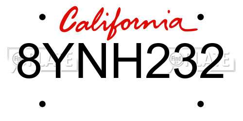8YNH232 California License Plate