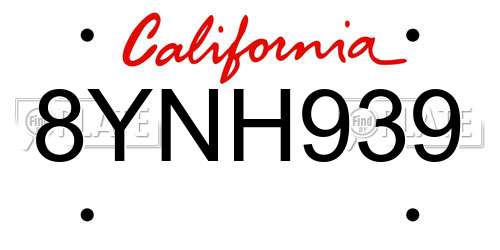 8YNH939 California License Plate