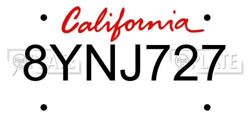 8YNJ727 California License Plate
