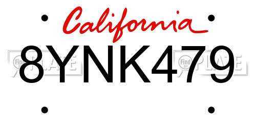 8YNK479 California License Plate