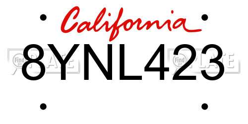 8YNL423 California License Plate