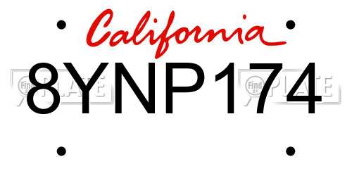 8YNP174 California License Plate