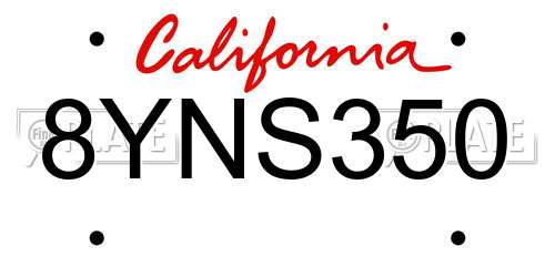 8YNS350 California License Plate