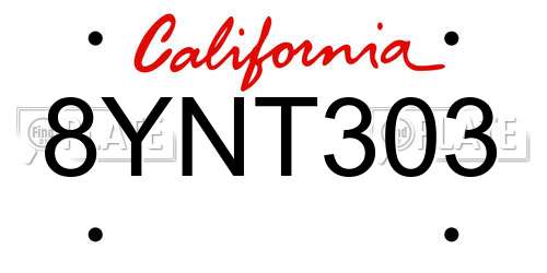 8YNT303 California License Plate
