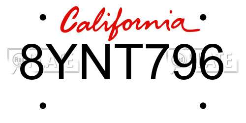 8YNT796 California License Plate