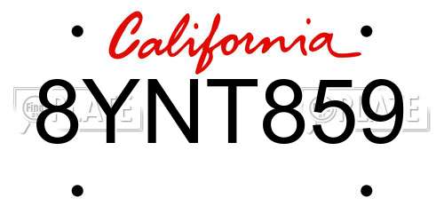 8YNT859 California License Plate