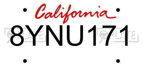 8YNU171 California License Plate