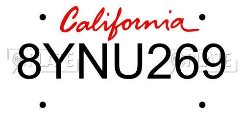 8YNU269 California License Plate