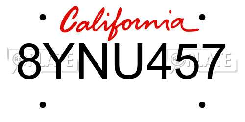 8YNU457 California License Plate