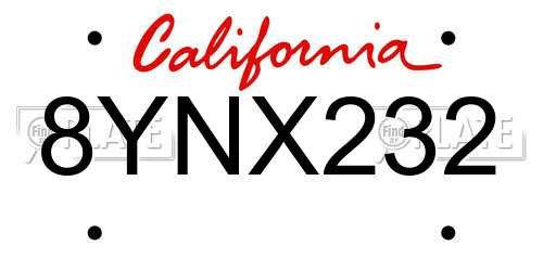 8YNX232 California License Plate