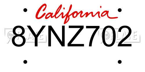 8YNZ702 California License Plate