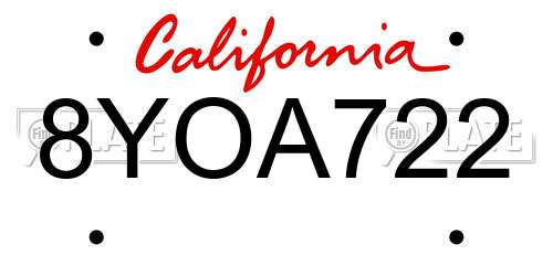 8YOA722 California License Plate