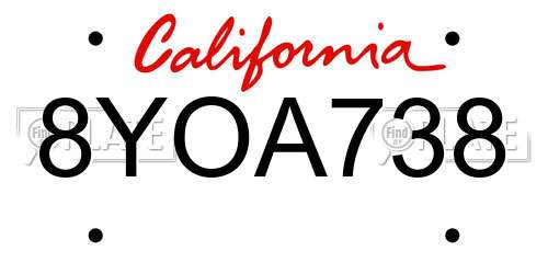 8YOA738 California License Plate