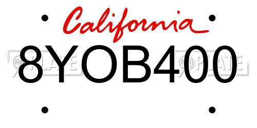 8YOB400 California License Plate