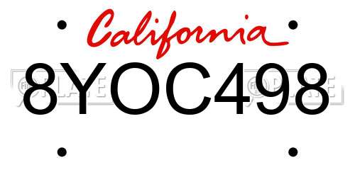 8YOC498 California License Plate