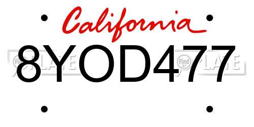 8YOD477 California License Plate