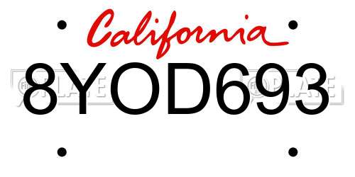 8YOD693 California License Plate