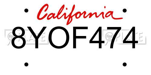 8YOF474 California License Plate