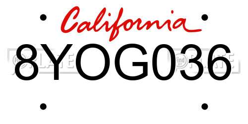 8YOG036 California License Plate