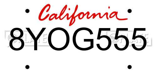 8YOG555 California License Plate