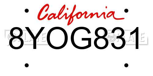 8YOG831 California License Plate