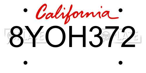 8YOH372 California License Plate