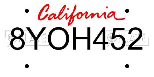 8YOH452 California License Plate
