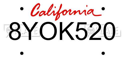 8YOK520 California License Plate