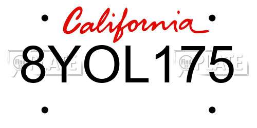 8YOL175 California License Plate