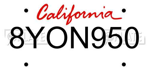 8YON950 California License Plate
