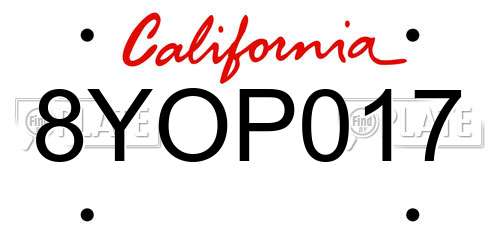8YOP017 California License Plate
