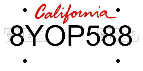 8YOP588 California License Plate