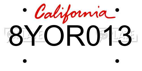 8YOR013 California License Plate
