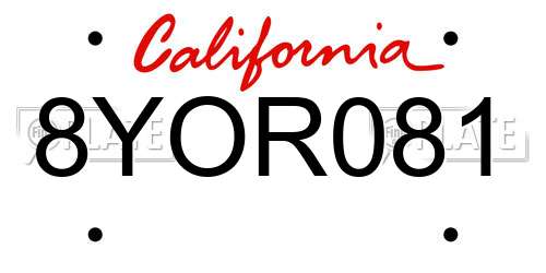 8YOR081 California License Plate
