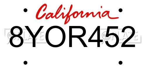 8YOR452 California License Plate