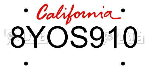 8YOS910 California License Plate