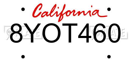 8YOT460 California License Plate