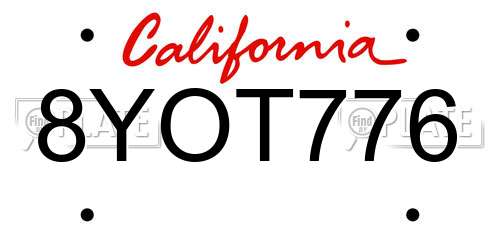 8YOT776 California License Plate