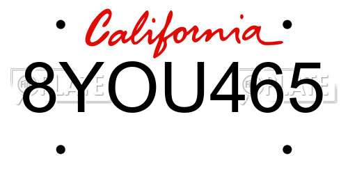8YOU465 California License Plate