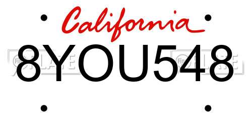 8YOU548 California License Plate