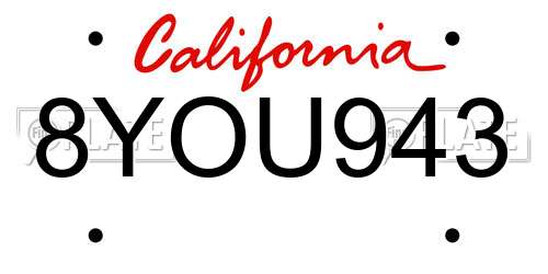 8YOU943 California License Plate
