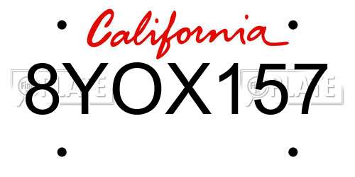 8YOX157 California License Plate