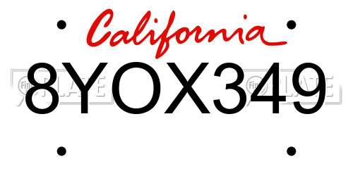 8YOX349 California License Plate