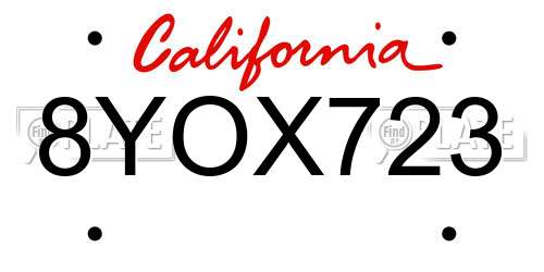 8YOX723 California License Plate