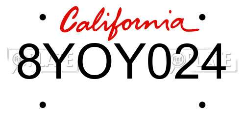 8YOY024 California License Plate