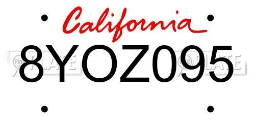 8YOZ095 California License Plate