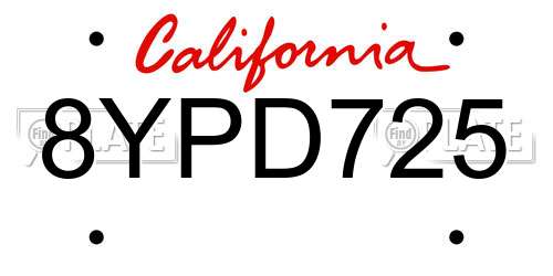 8YPD725 California License Plate